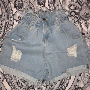 Cinched waist jean shorts